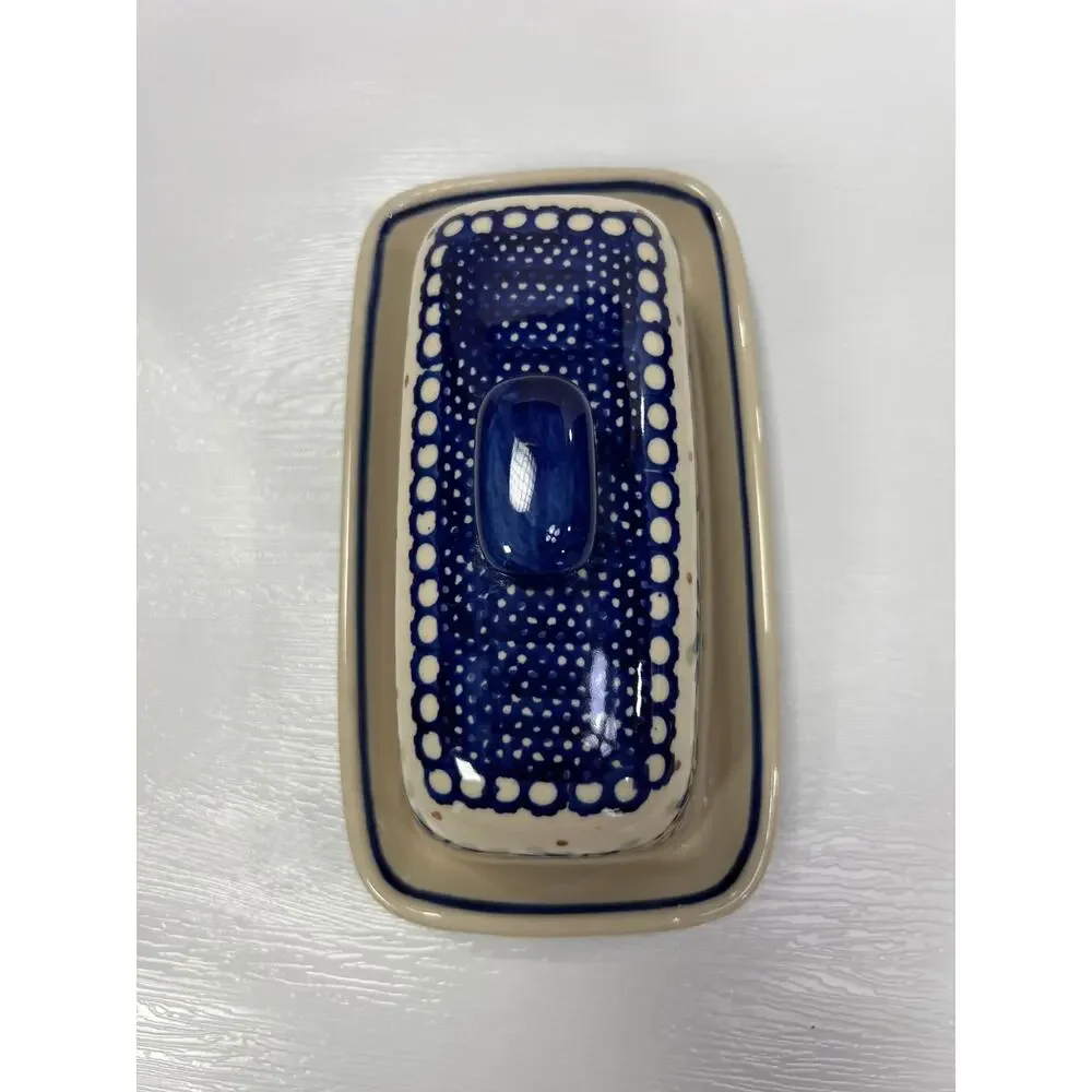 Manufaktura Polish Pottery Butter Dish with Lid Boleslawiec Hand Made Painted